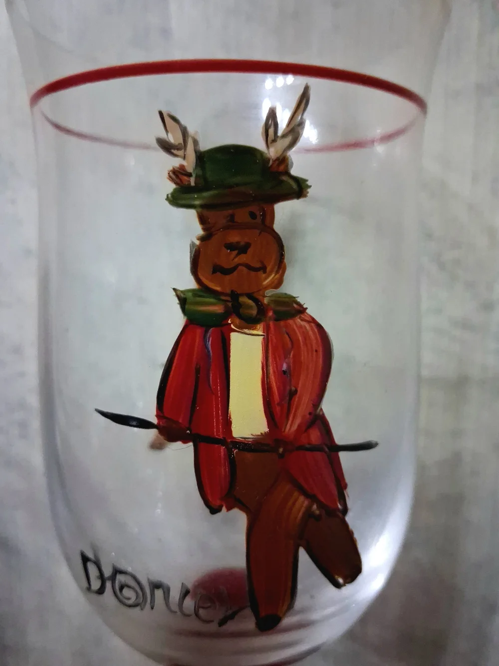 Set of 4 Hand Painted Christmas Reindeer Wine Goblets Glasses Styrofoam Box